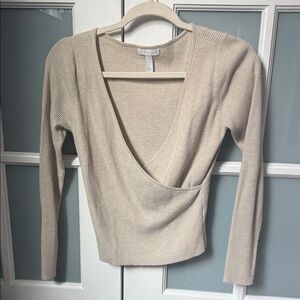 Leith Cream Ribbed Long Sleeve Top